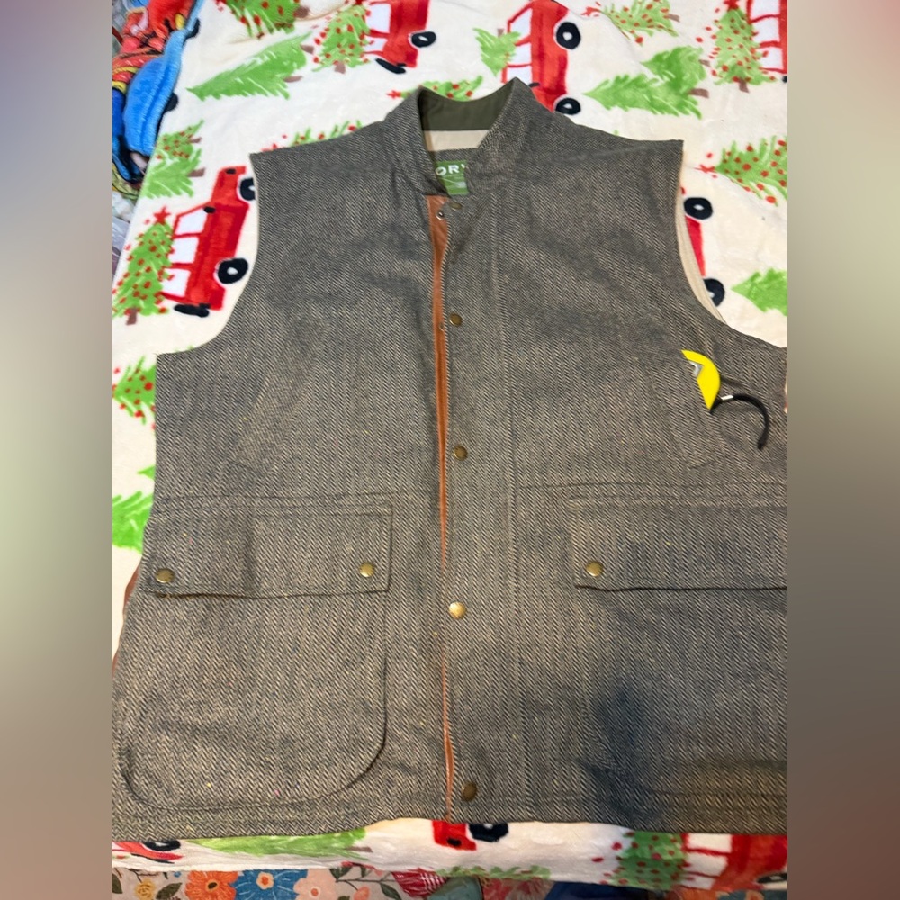 Orvis Vest Mens XXL Brown 100%Wool Leather Trim Fully Lined Primaloft Insulation
